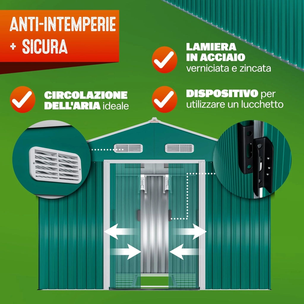 Capanno da Giardino XXL 8m² Fondamenta 312x257x178cm Porta Scorrevole Rimessa per Attrezzi da Esterno 15m³