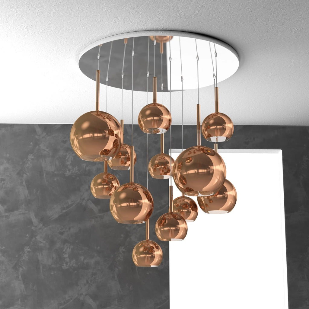 Lampadario Contemporaneo Future Metallo Cromo Vetro Mix Rame 12 Luci E27