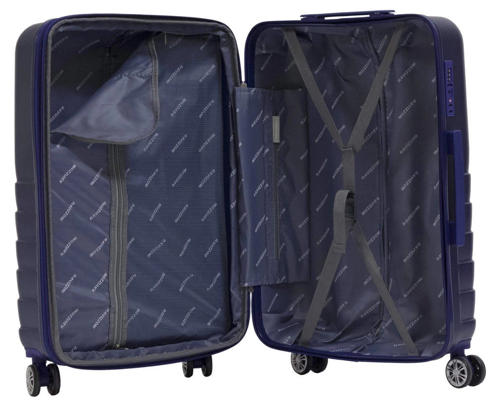 Trolley Valigia Grande Rigida in ABS 4 Ruote TSA Ravizzoni Titanio Blu