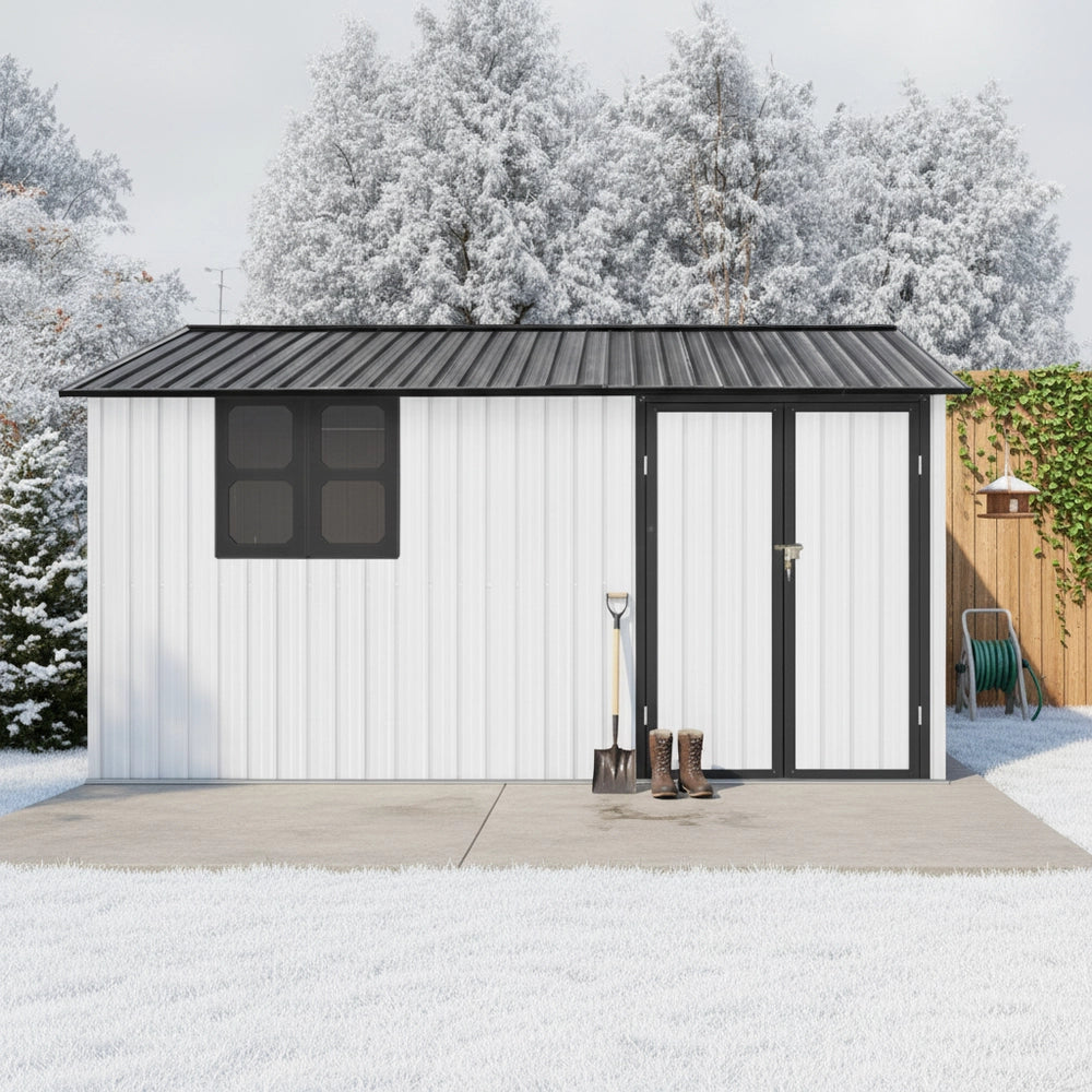 Casetta da Giardino in Metallo con Finestra ¨C MINIMAL ¨C Bianco/Nero, 362x285.5 cm