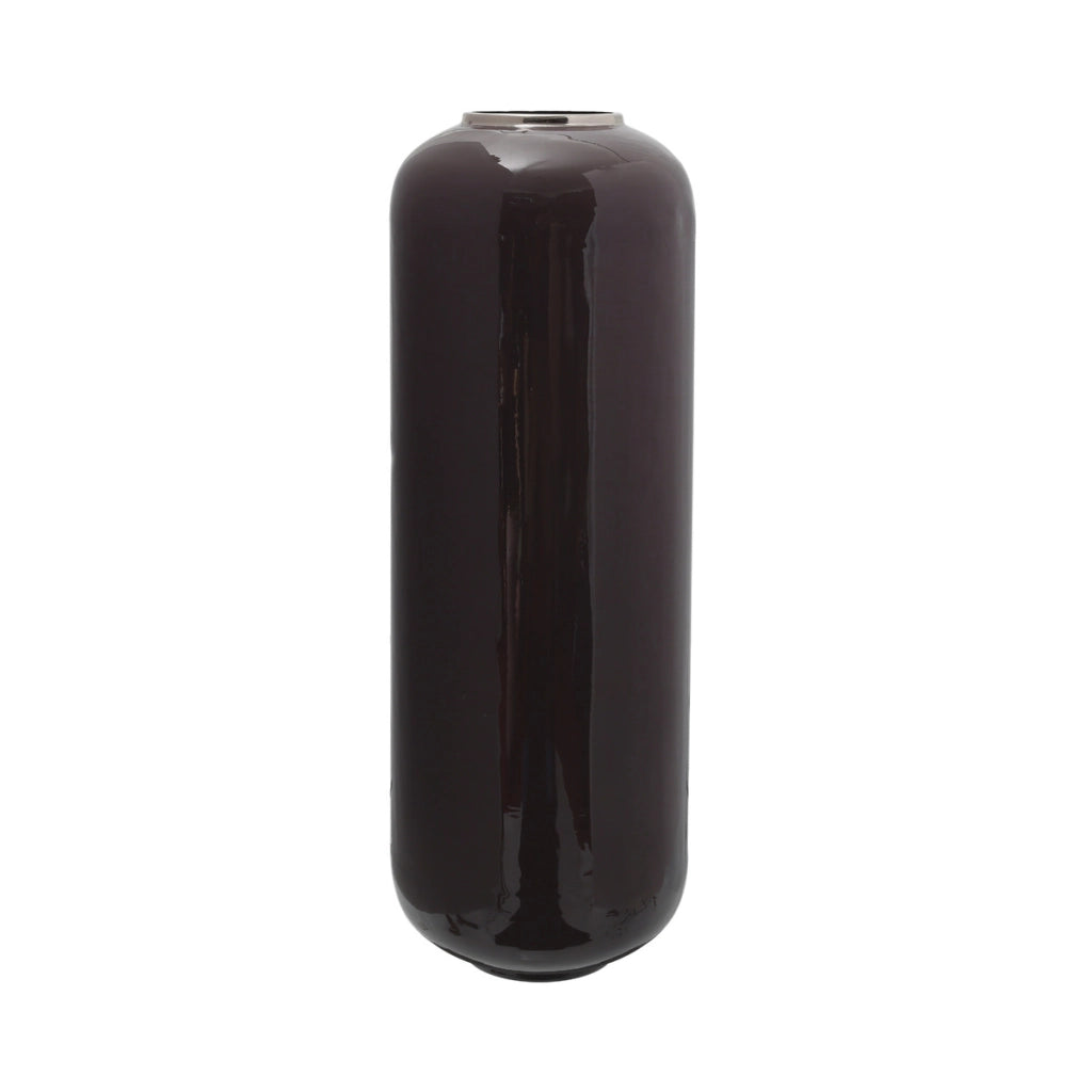 Vaso da terra Art Deco in ferro prugna e argento