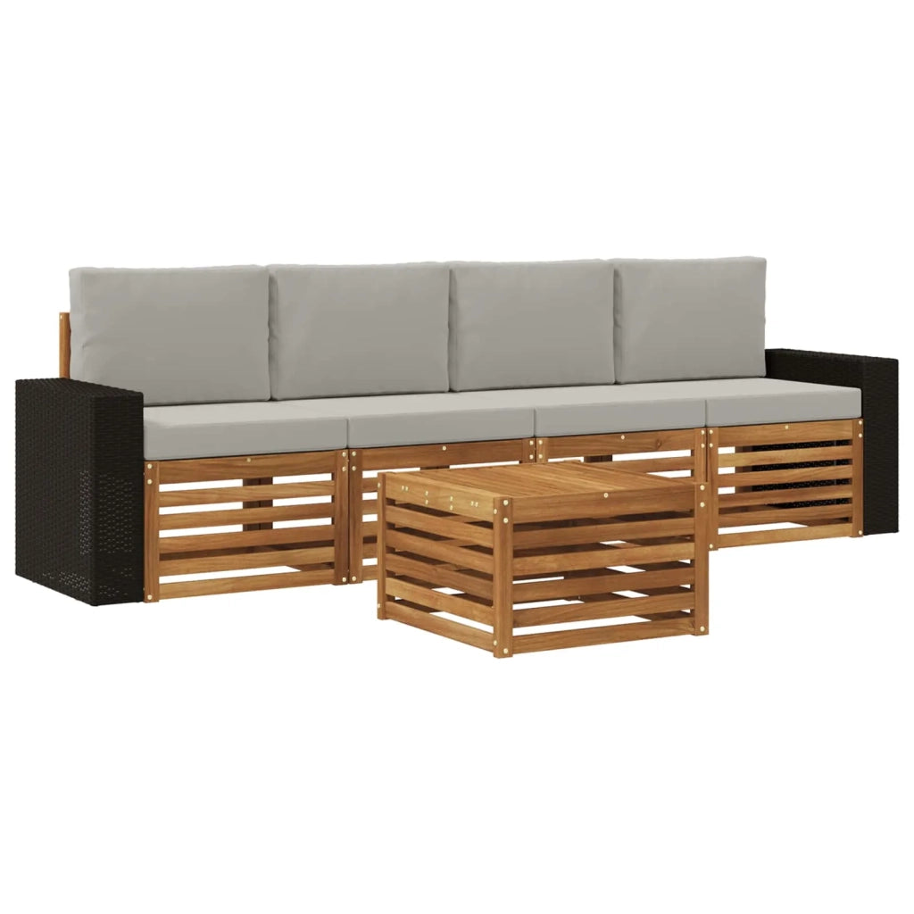 Set di divani da esterno 5 pz Naturale e Grigio Chiaro 3384002