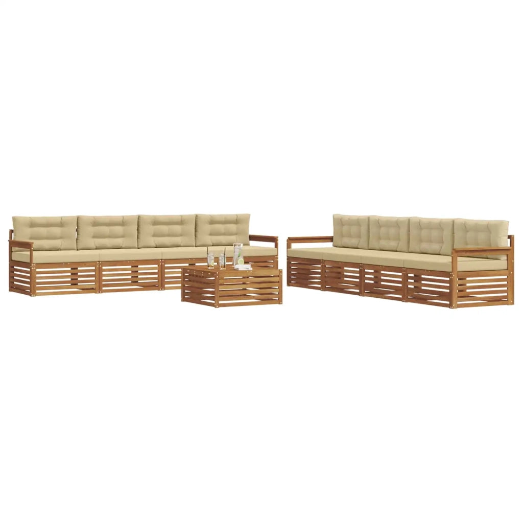 Set di divani da esterno con cuscino 9 pcs Naturale e Beige 3373208