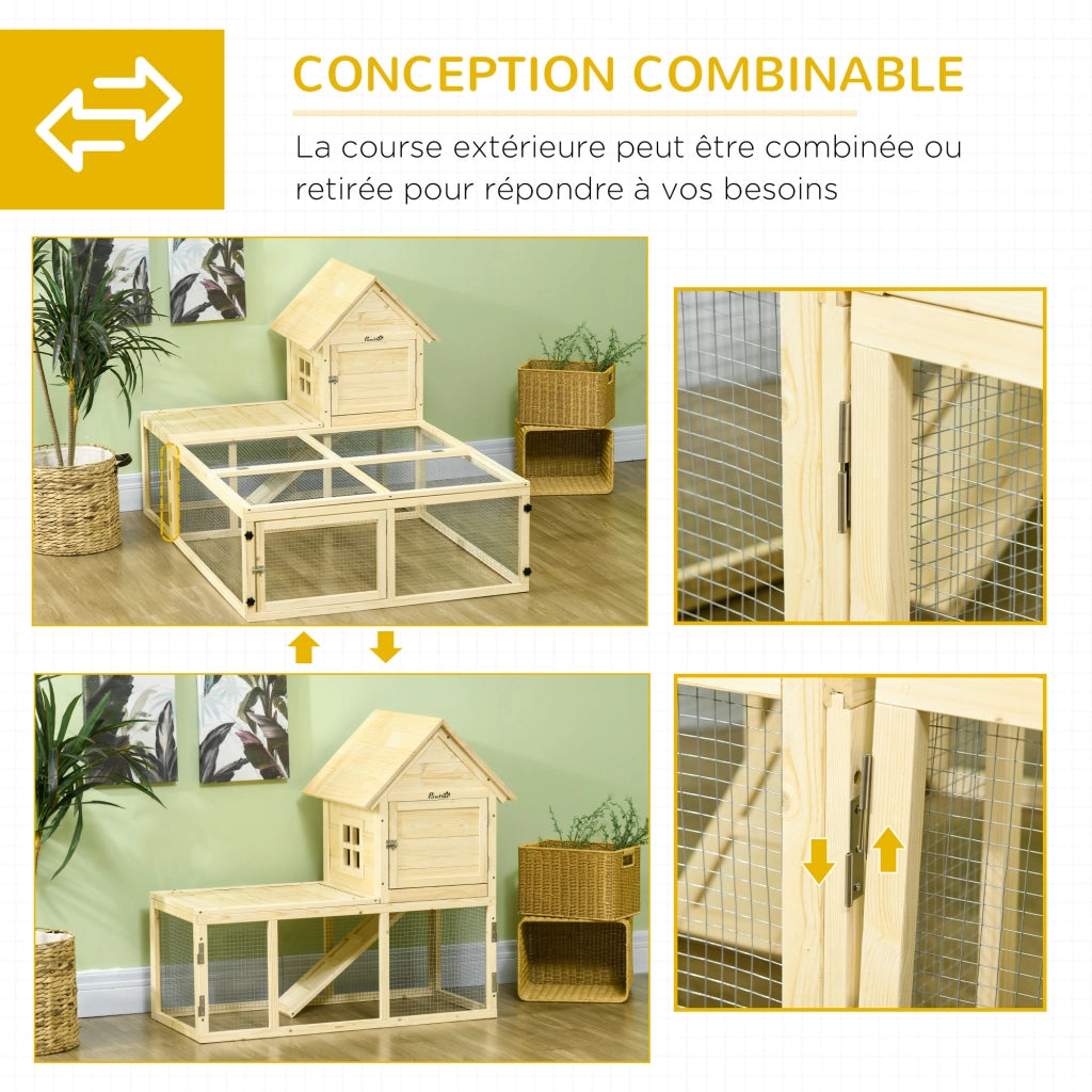 Recinto per conigli a due livelli con rampa e porte ¨C zephmum ¨C legno marrone 120x80x60