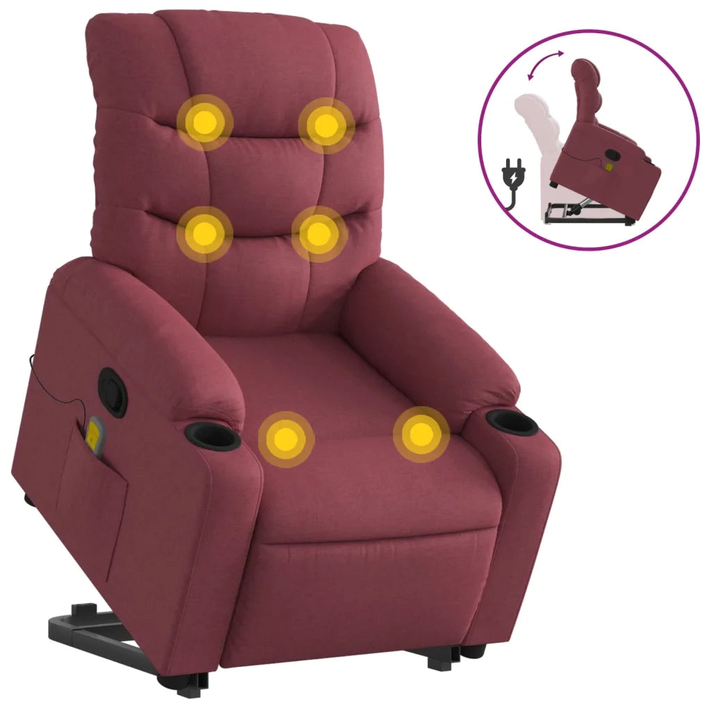 Poltrona Alzapersona Massaggio Reclinabile Rosso Vino Tessuto 3206657