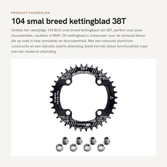 Pannellamento per mountain bike 38T - 104 BCD - Lega di alluminio - Facile da installare - Nero, leggero - Pannellatura per bicicletta