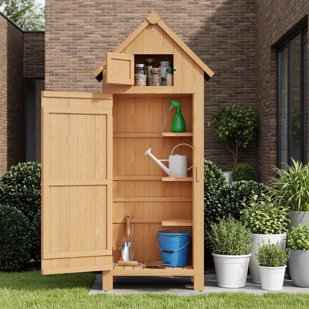 Armadio per Giardino, Casetta per Strumenti in Legno, Riposizione per Strumenti di Giardino con Ripiani con Tetto di Asfalto, per Prato, Giardino, Cortile, 77x54,2x179cm, Grigio (Natural)