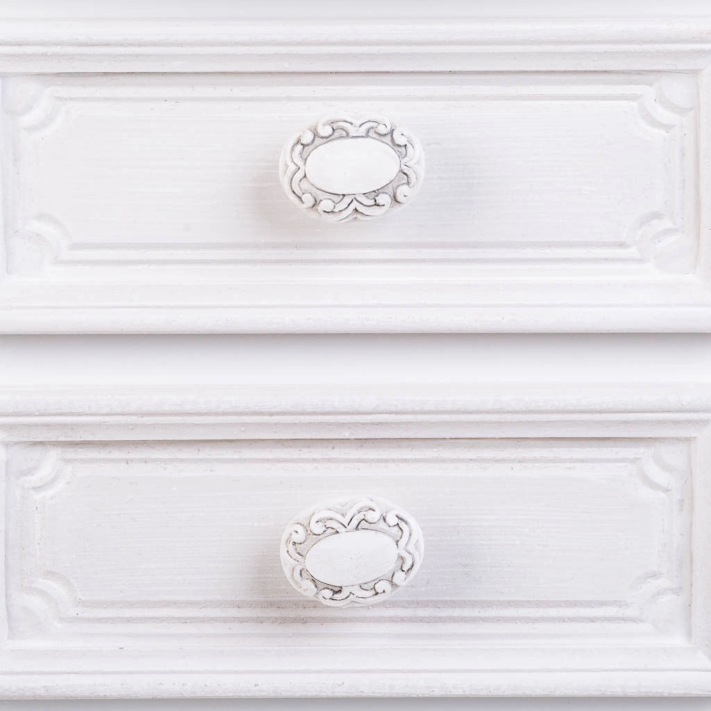 Comodino in legno con 2 cassetti e 1 ripiano bianco 38x31,5x71.