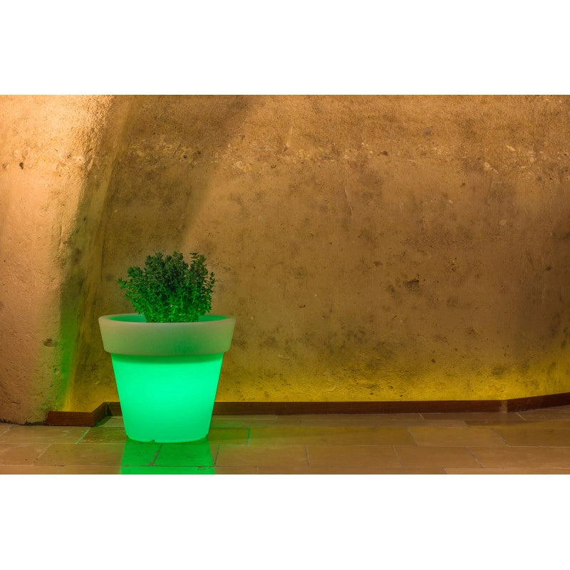 Vaso luminoso moderno di design Ø50 H44 in polimero resistente con LED multicolor con bateria e solare per interno ed esterno - Made in Italy