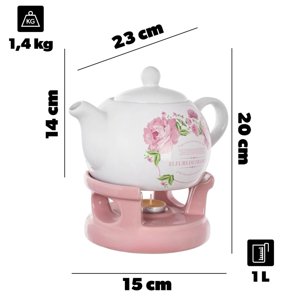 Teiera KADAX con scaldavivande, 1 litro, in ceramica, ideale come regalo.