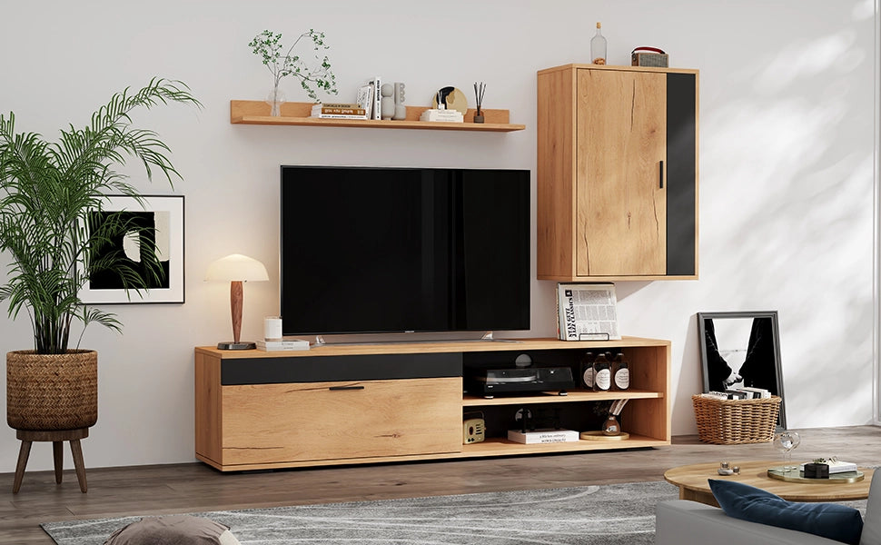 Cassettiera TV Rovere e Nero in truciolare 140 cm
