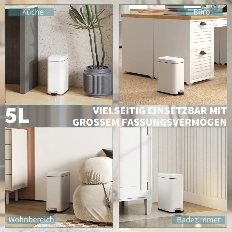 CESTINO A PEDALE 5 L 29,2x14x32 cm Metallo Bianco