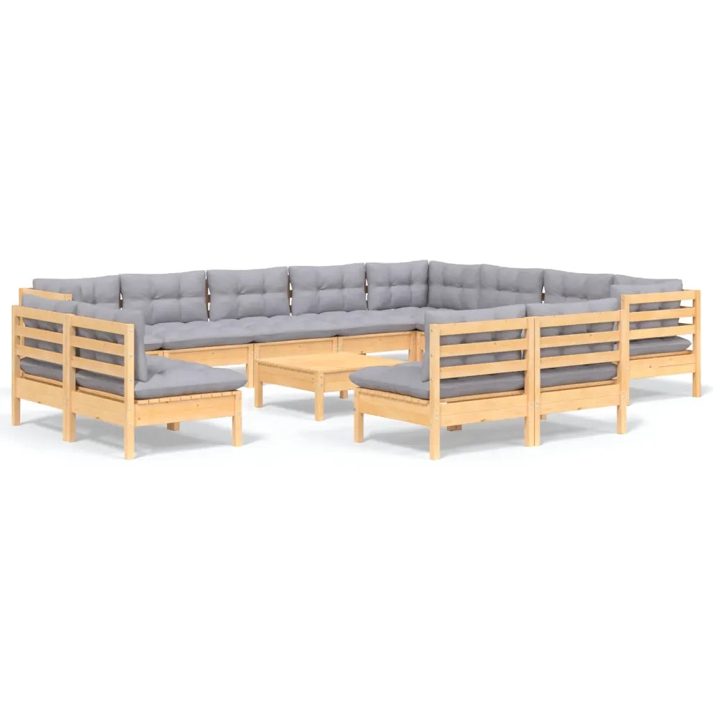 Set Divani da Giardino 13 pz con Cuscini Grigi Massello di Pino cod mxl 42546