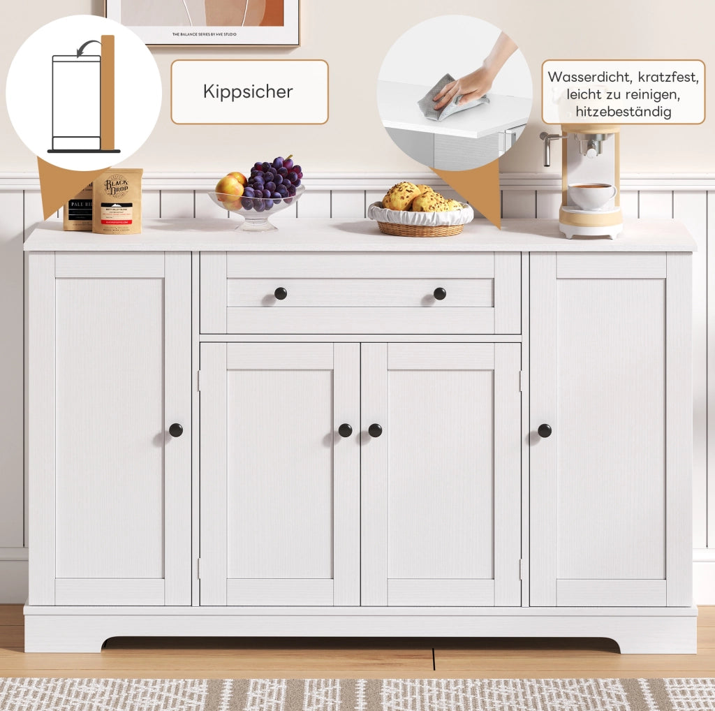 Buffet da cucina moderno 138 cm in MDF bianco con cassetto; ante e ripiani regolabili