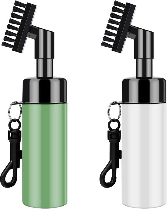 2 pezzi di pulitore di graffio per mazze da golf con spruzzatore integrato e gancio, set di pulitori di graffio per mazze da golf, spazzola umida, pulitore di palloni da golf con flacone di acqua ad alta pressione