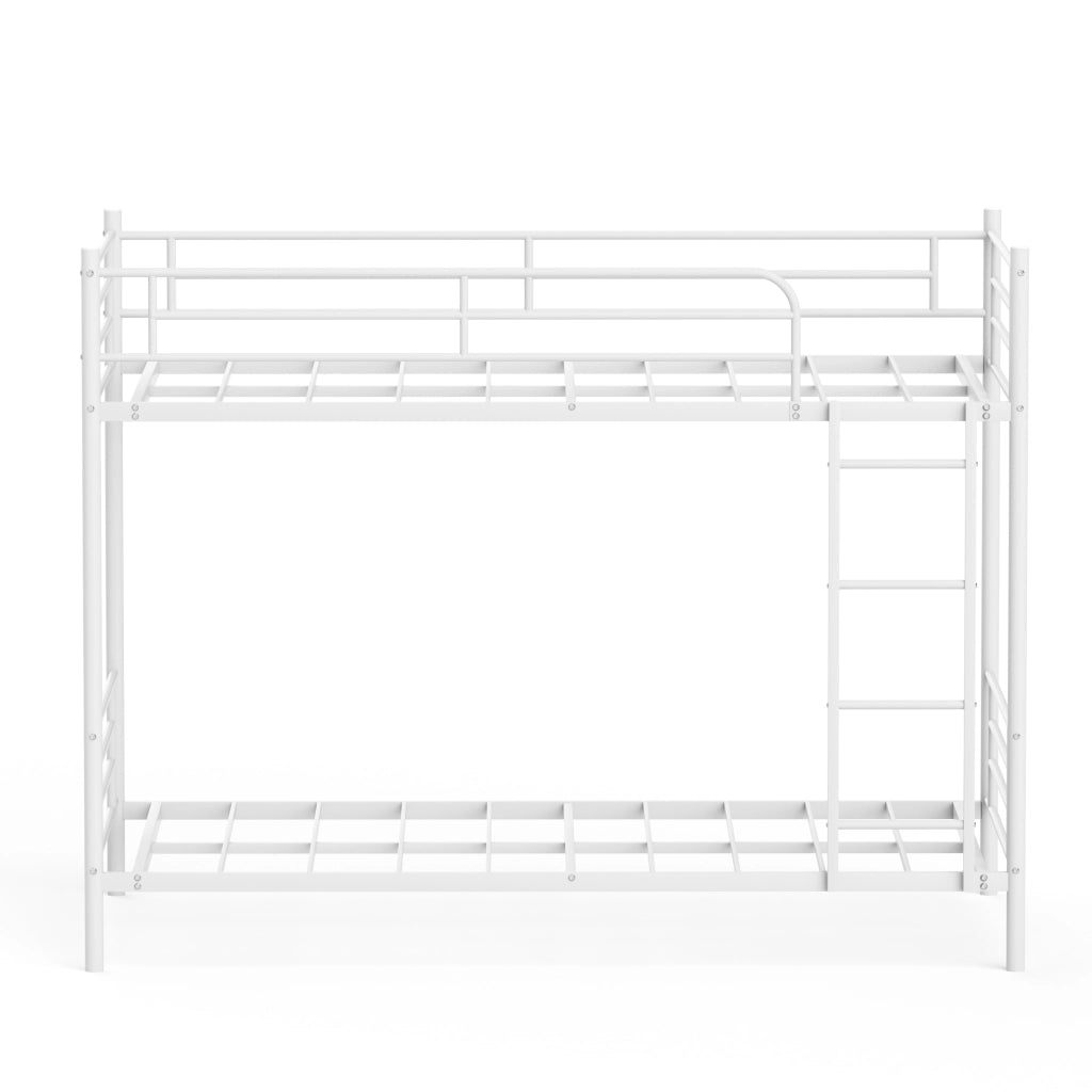 Letto a castello in metallo con scala e parapetto, 90x190 cm, bianco