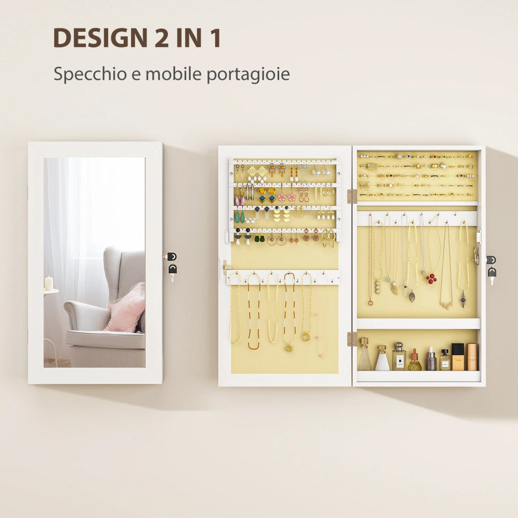 Mobiletto Portagioie con Specchio e Chiavi ¨C Zephmum ¨C Legno, Bianco, 36.5x9.5x67 cm