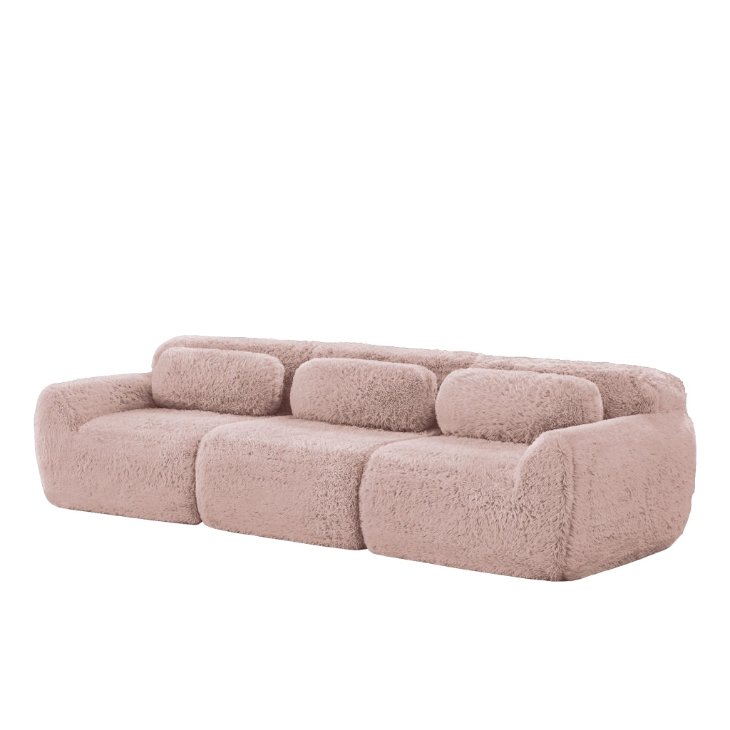 Divano 3 Posti in Velluto con Cuscini ¨C MINIMAL ¨C Rosa, Morbido, Modulare