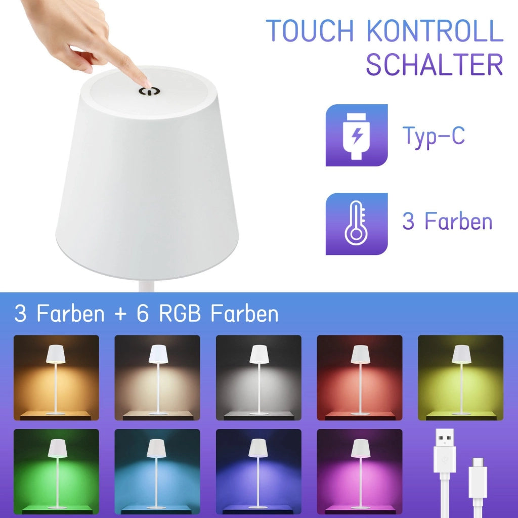 ZMH Lampada da tavolo LED wireless bianca RGB 2600mAh touch dimmerabile USB Type C ricaricabile per esterno camera letto