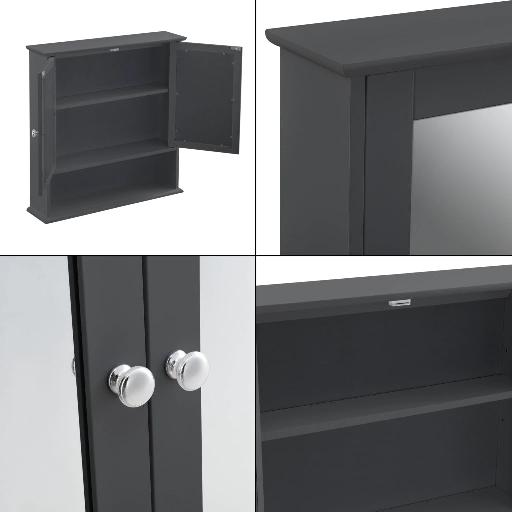 Armadietto Pensile a Bagno con Specchi e Ripiani 58 x 56 x 13 cm Mobiletto a Muro con 2 Ante - Grigio Scuro