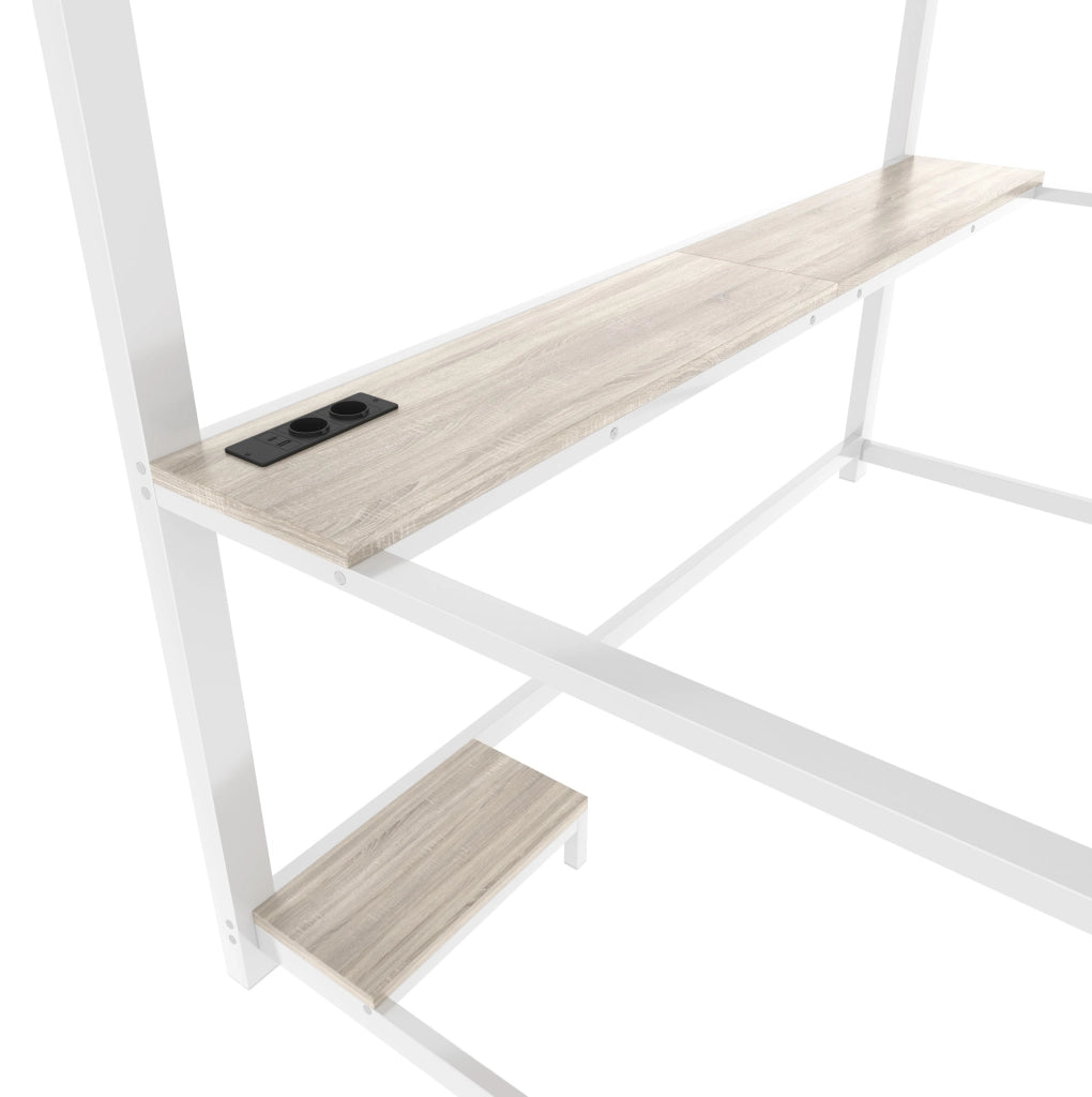 Letto a soppalco 90x200 cm con scrivania, LED, prese USB e scala