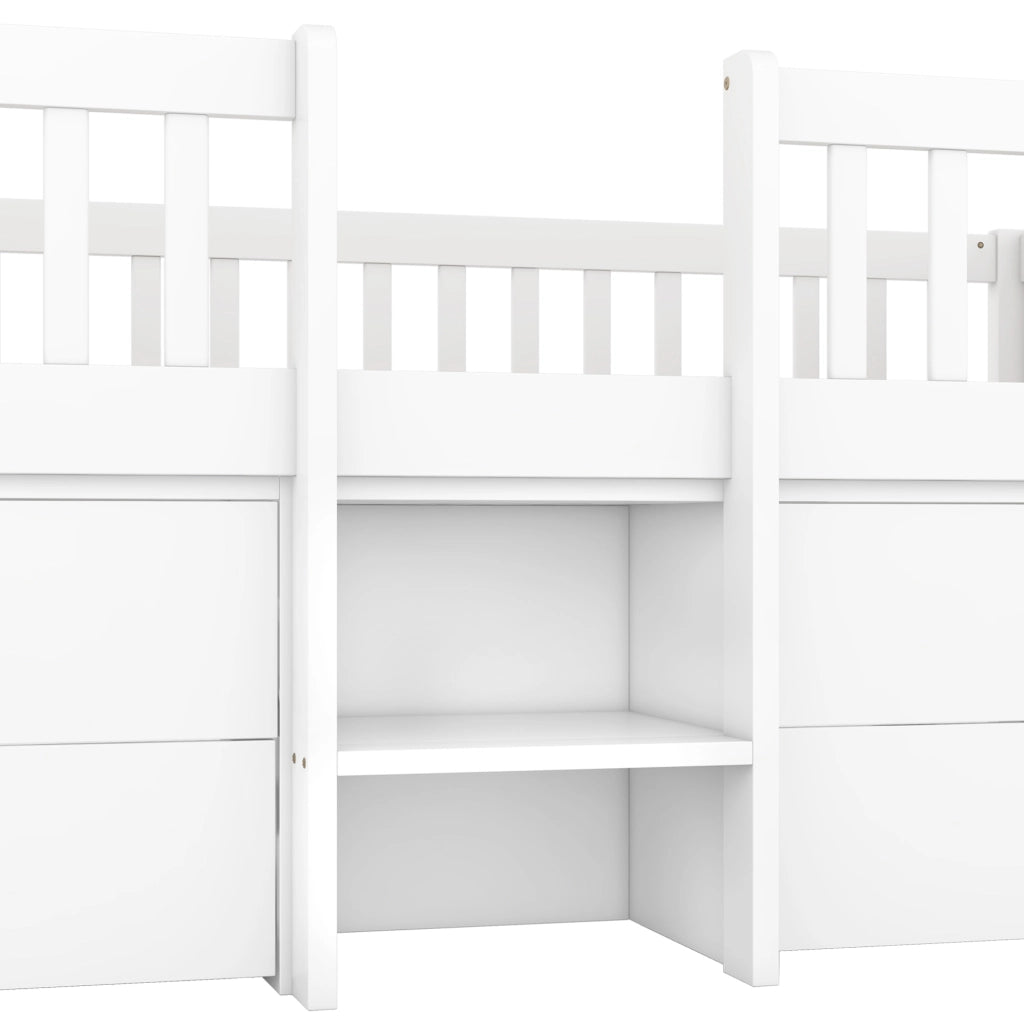Letto a soppalco 90x200 cm con 4 cassetti; scala e barriera di sicurezza