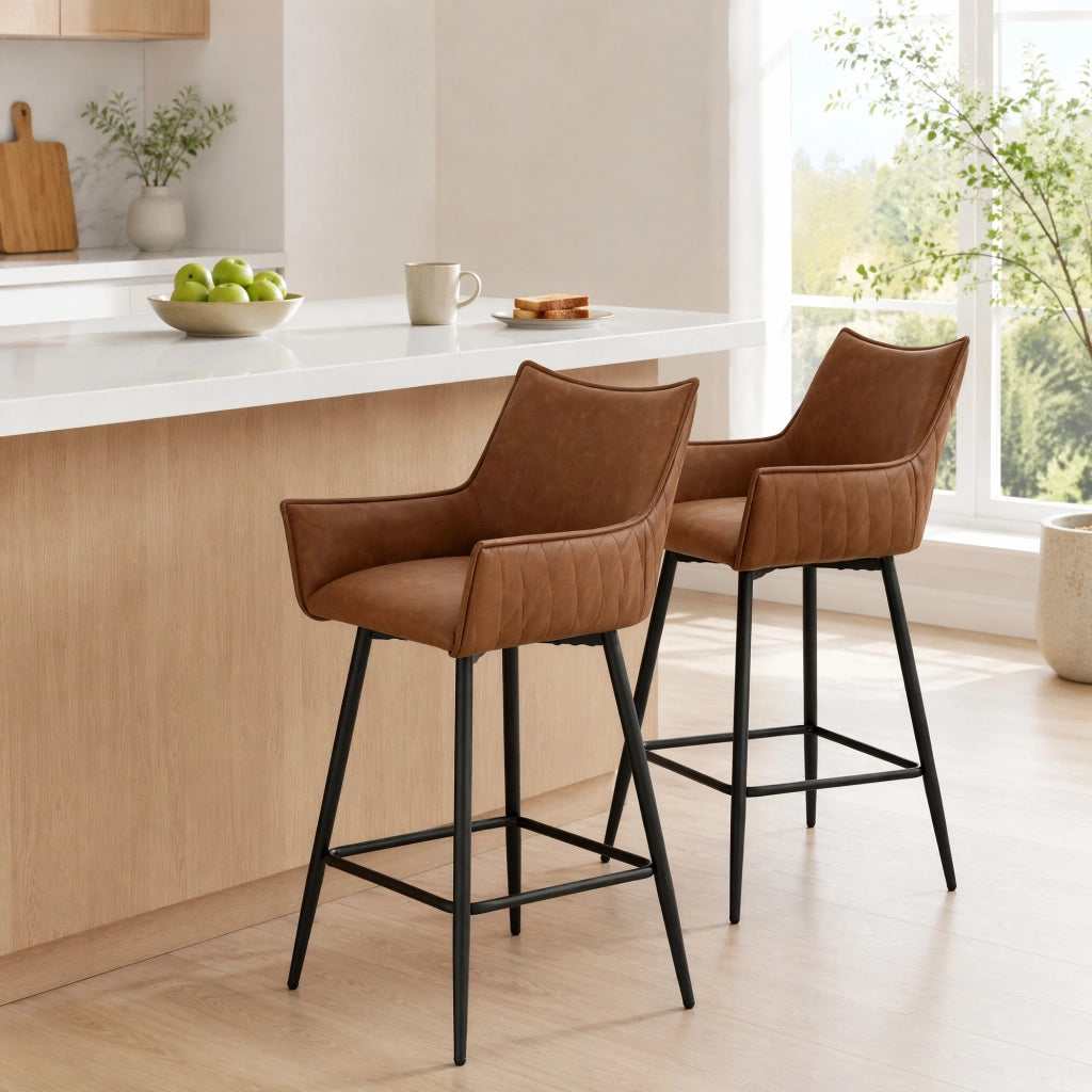 SGABELLO BAR Vintage in PU e Metallo 51x49x90 cm Set da 2 pezzi