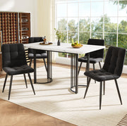 Set da pranzo 5 pezzi; tavolo allungabile 140x80x75.5 cm in MDF e metallo; nero e bianco