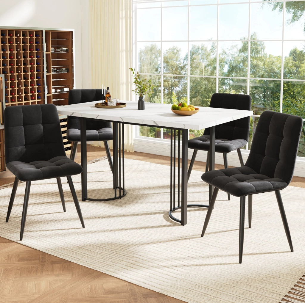 Set da pranzo 5 pezzi; tavolo allungabile 140x80x75.5 cm in MDF e metallo; nero e bianco