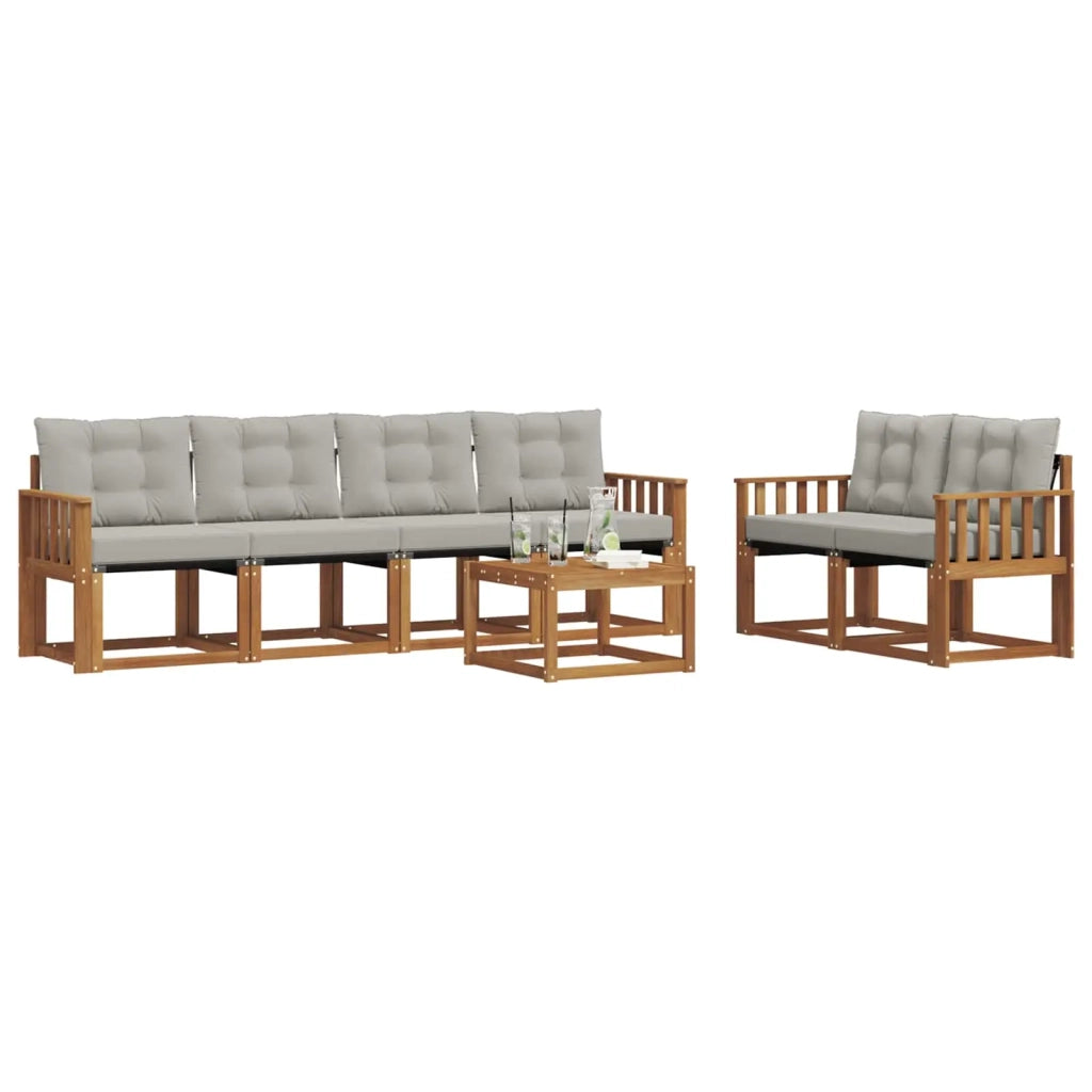 Set di divani da esterno 7 pcs Grigio Naturale e Chiaro