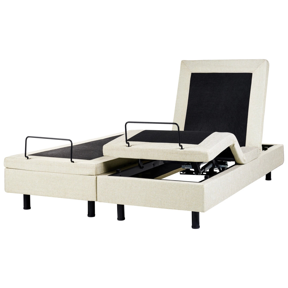 Letto elettrico matrimoniale tessuto beige regolabile con telecomando senza testiera 160x200 cm stile moderno