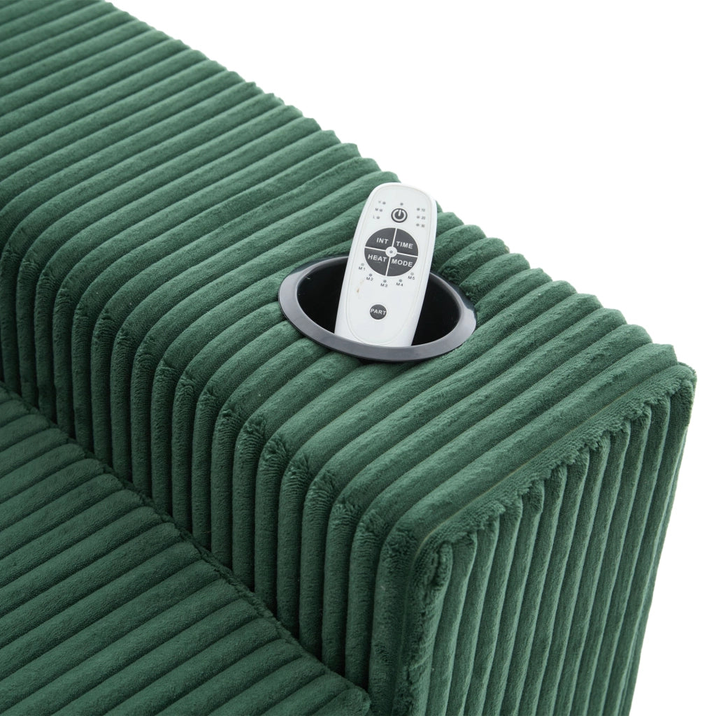 Divano pouf 151x133x64 cm con tasche laterali in velluto a coste smeraldo