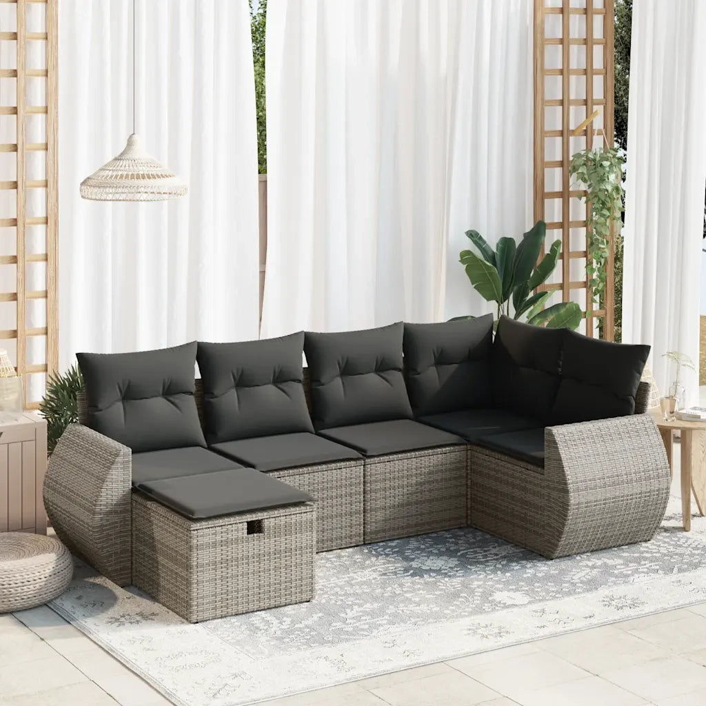 Set Divano da Giardino 6 pz con Cuscini Grigio in Polyrattan