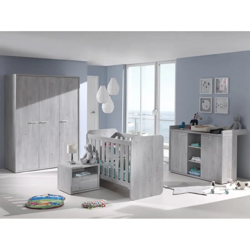 Tavolino da notte MATHEO – 1 cassetto + 1 vano – Grigio effetto legno