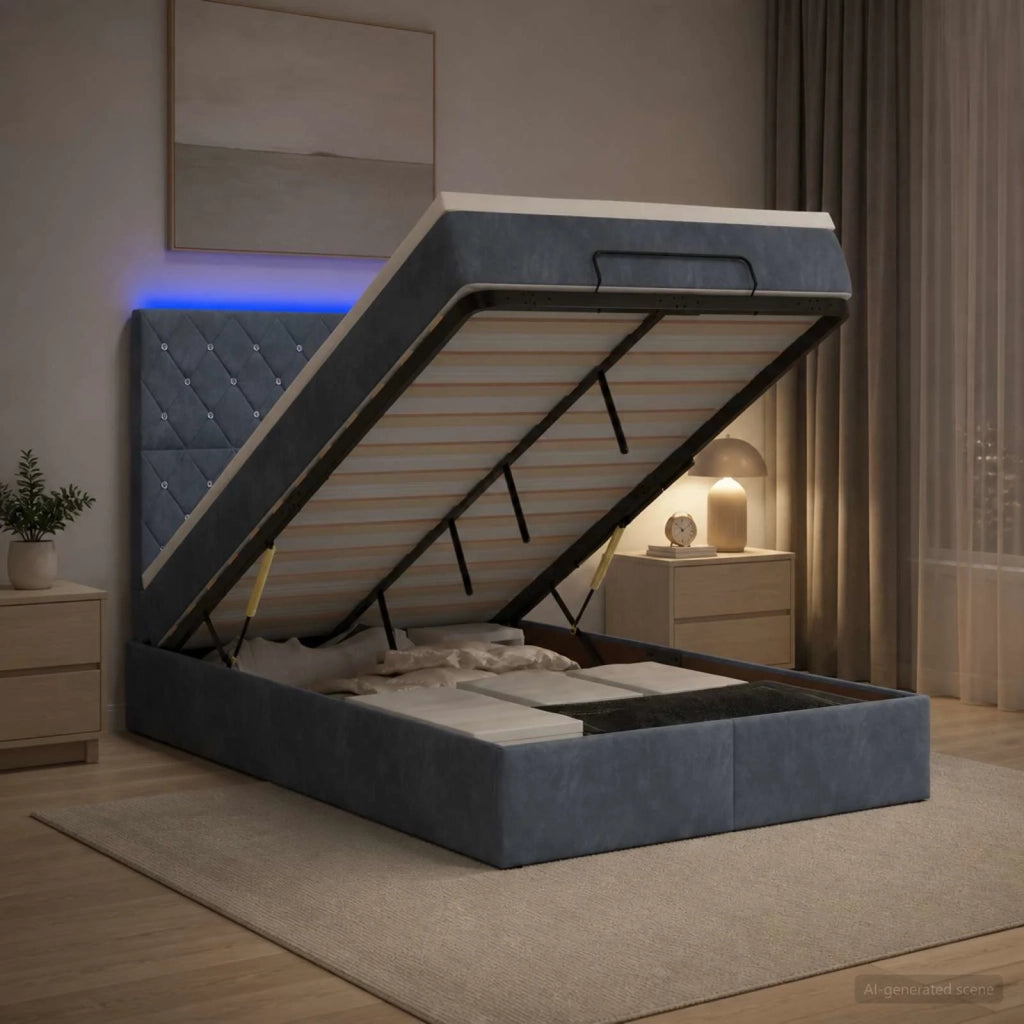 Letto Ottomano con Materasso e LED Grigio Scuro 120 x 190 cm 3458218