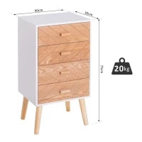 Cassettiera in Legno 4 Cassetti, 40x30x75cm, Bianco e Legno