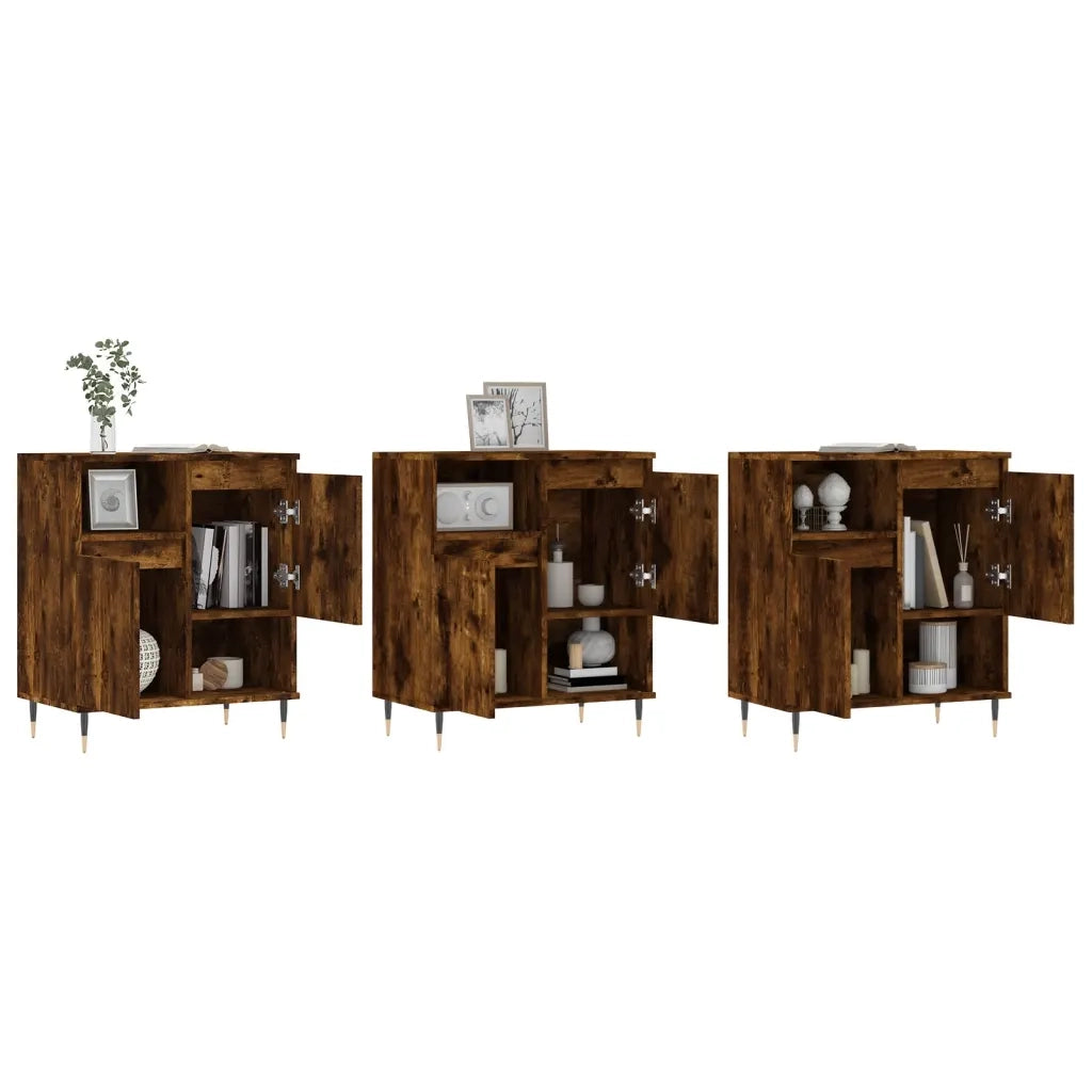 Credenze 3 pz | Madia | Buffet da pranzo | Armadio da pranzo Rovere Fumo in Legno Multistrato