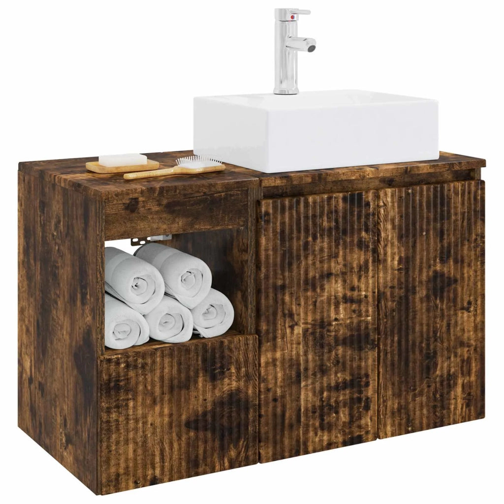Set di mobili per il bagno 2 pz Rovere Fumo 3404059
