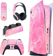 Sticker per PS5 - Pelle per PS5 per Edizione Disco + Incluso per Controller, Caricatore, Headset & Telecomando - Edizione Limitata Rosa Psichedelica