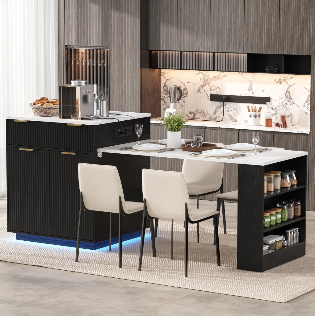 Isola cucina con tavolo estraibile LED e ricarica USB/Type-C