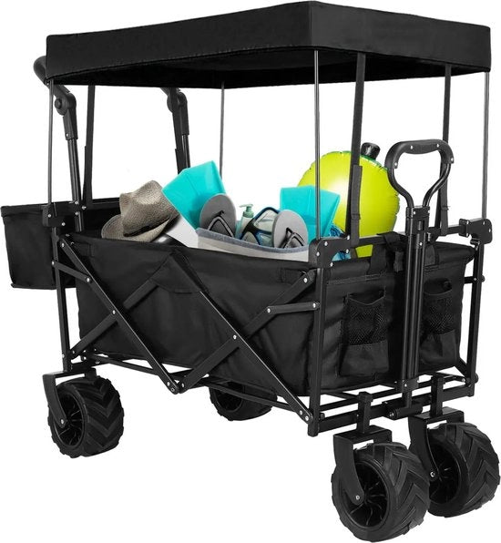 Bolderkar Opvougbare con Copertura - Carrello con Manubrio e Pedaliera - Contenitore Porta Oggetti - Incluso Cinturone di Sicurezza - Massimo Peso 115kg - Capacità di 262L - Nero