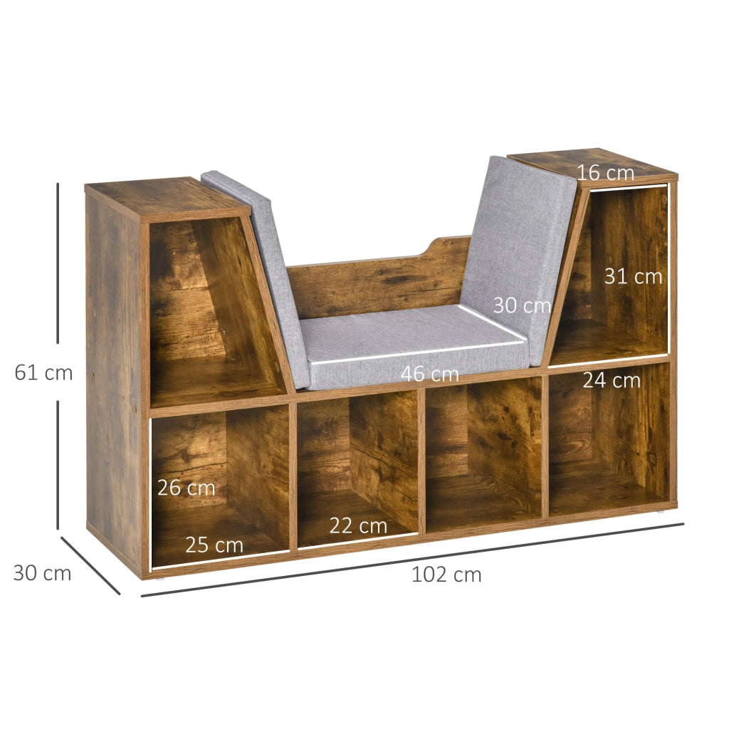 Libreria a cubi 6 scomparti con panca ¨C zephmum ¨C 102x30x61 cm, legno marrone rustico