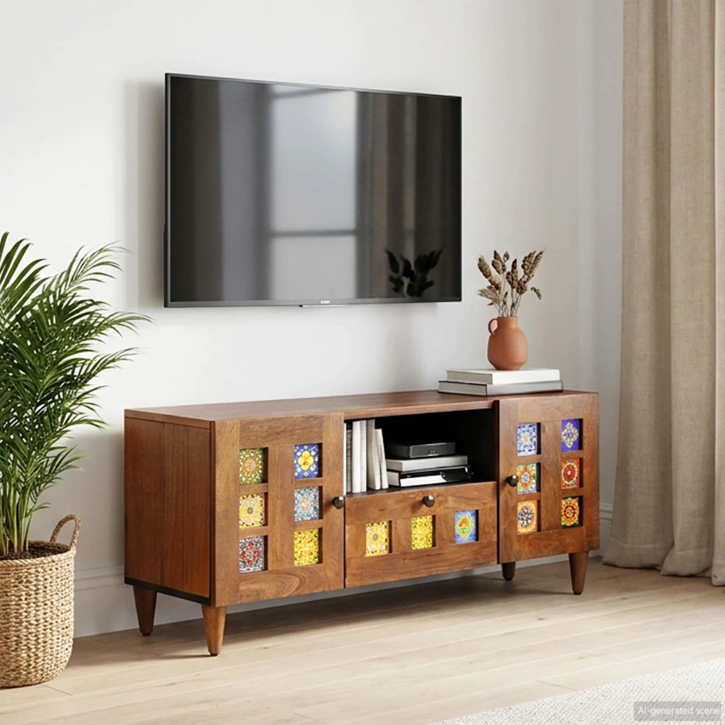Mobile TV-Credenza per TV Noce 105 x 33 x 46 cm Legno di mango massello