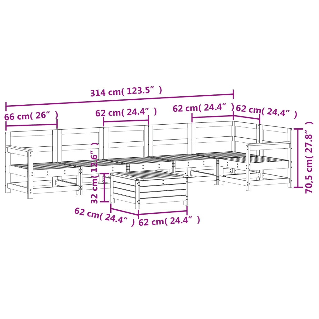 Set Divani da Giardino 7 pz in Legno Massello Abete Douglas 3250890