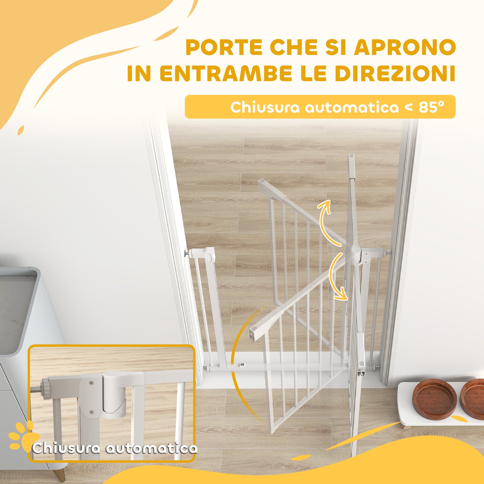 Cancello di Sicurezza per Bambini e Animali 76-82x76 cm Chiusura Automatica e Montaggio a Pressione Bianco