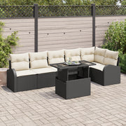 Set di Divani da Giardino 7 Pezzi con Cuscini Rattan Polietilene Nero