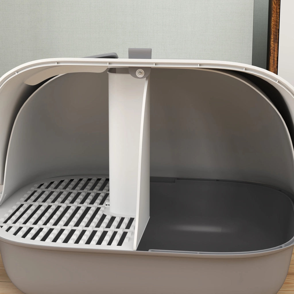 Lettiera per Gatti Chiusa 58x46x39 cm con Gattaiola e Paletta in PP Grigio Chiaro e Bianco