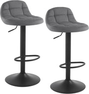 Set di 2 Sgabelli da Bar con Schienale Sedia Alta da Cucina Imbottita Seduta Regolabile in Altezza 60-82cm con Poggiapiedi Girevole a 360° in Velluto, Grigio Scuro BH317dgr-2