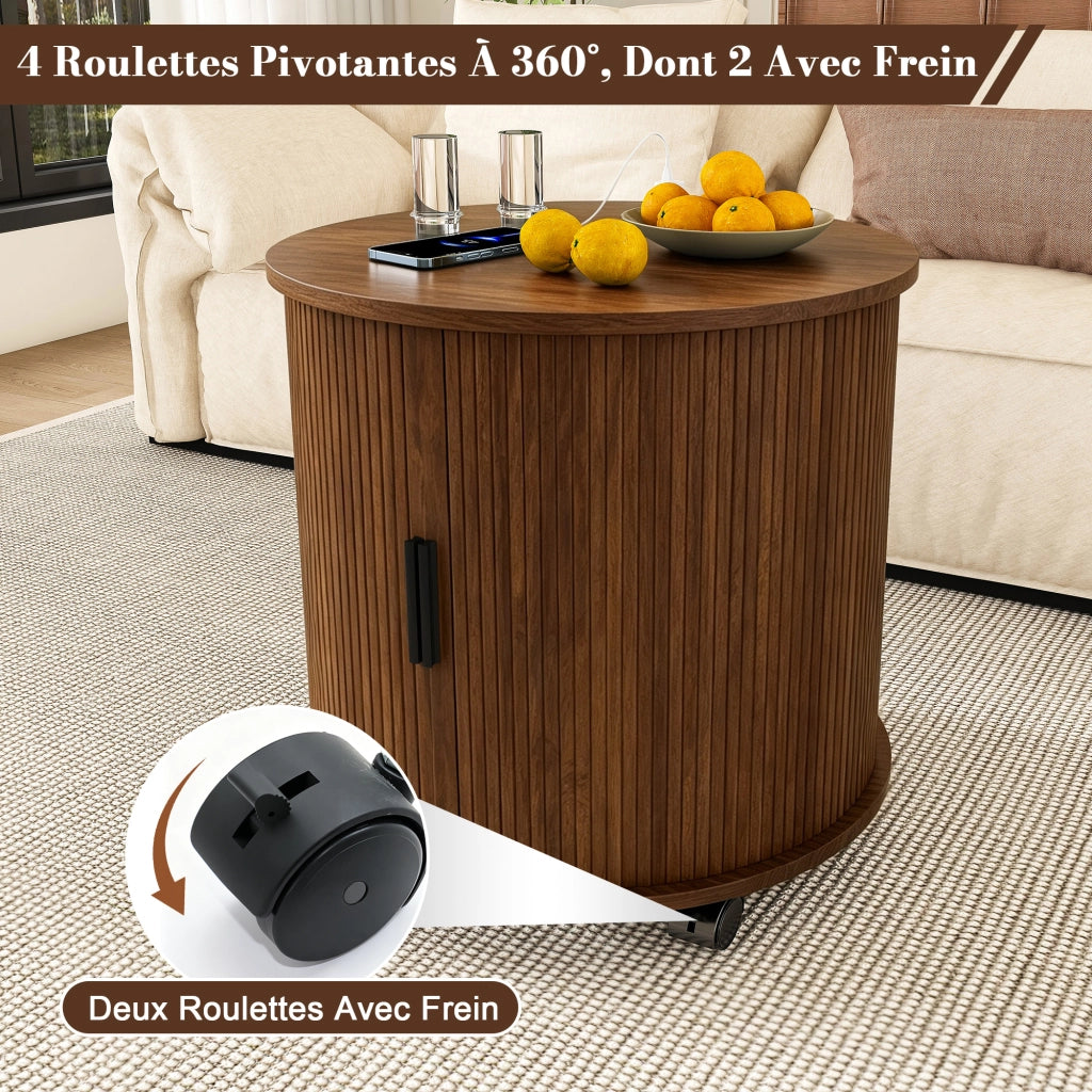 TAVOLINO BEISTELL TAVOLO CILINDRICO 60x60x60 cm MDF Walnuss con presa e 2 USB