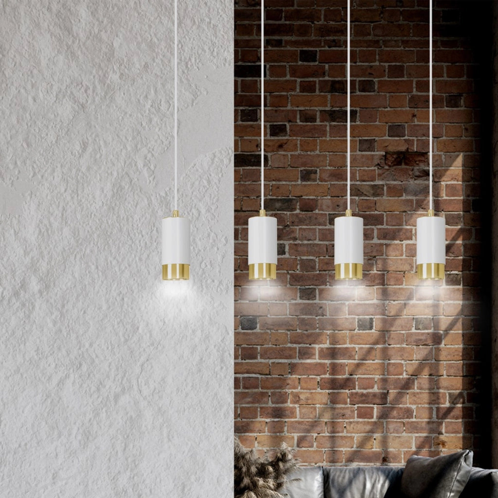 Lampada a sospensione Fumiko in acciaio bianco e oro